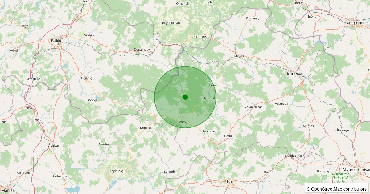 05 Aralık 2025 saat 19:29 - Simav - Yeşildere Köyü - 1.60ml depreminin harita gösterimi