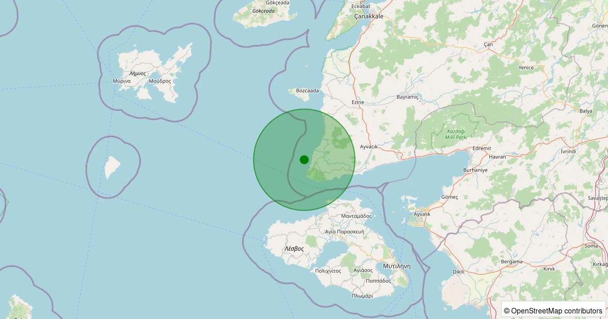 05 Aralık 2025 saat 19:59 - Ege Denizi - [05.96 km] Ayvacık (Çanakkale) - 1.60ML depreminin harita gösterimi