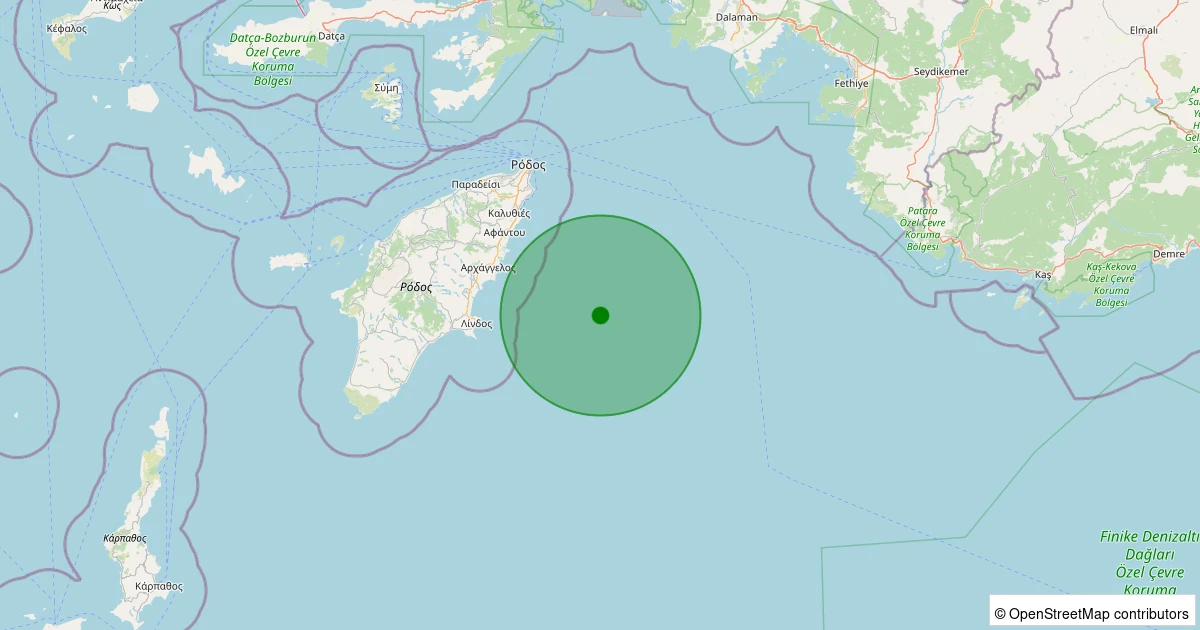 05 Aralık 2025 saat 20:29 - Akdeniz - [64.44 km] Marmaris (Muğla) - 2.10ML depreminin harita gösterimi