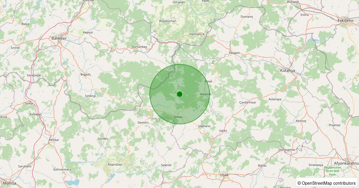 05 Aralık 2025 saat 20:57 - Simav - Maden Köyü - 1.40ML depreminin harita gösterimi