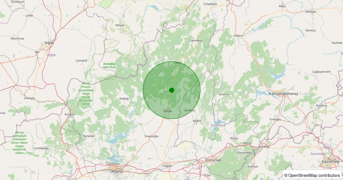05 Aralık 2025 saat 21:07 - Kozan - Orçan - 1.80ml depreminin harita gösterimi