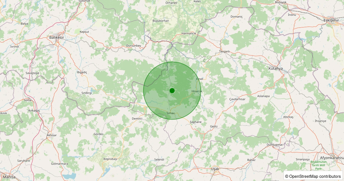 05 Aralık 2025 saat 20:58 - Simav - Maden Köyü - 1.40ML depreminin harita gösterimi