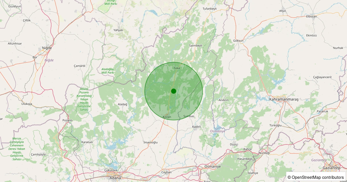 05 Aralık 2025 saat 21:07 - Kozan - Karabucak - 1.60ML depreminin harita gösterimi