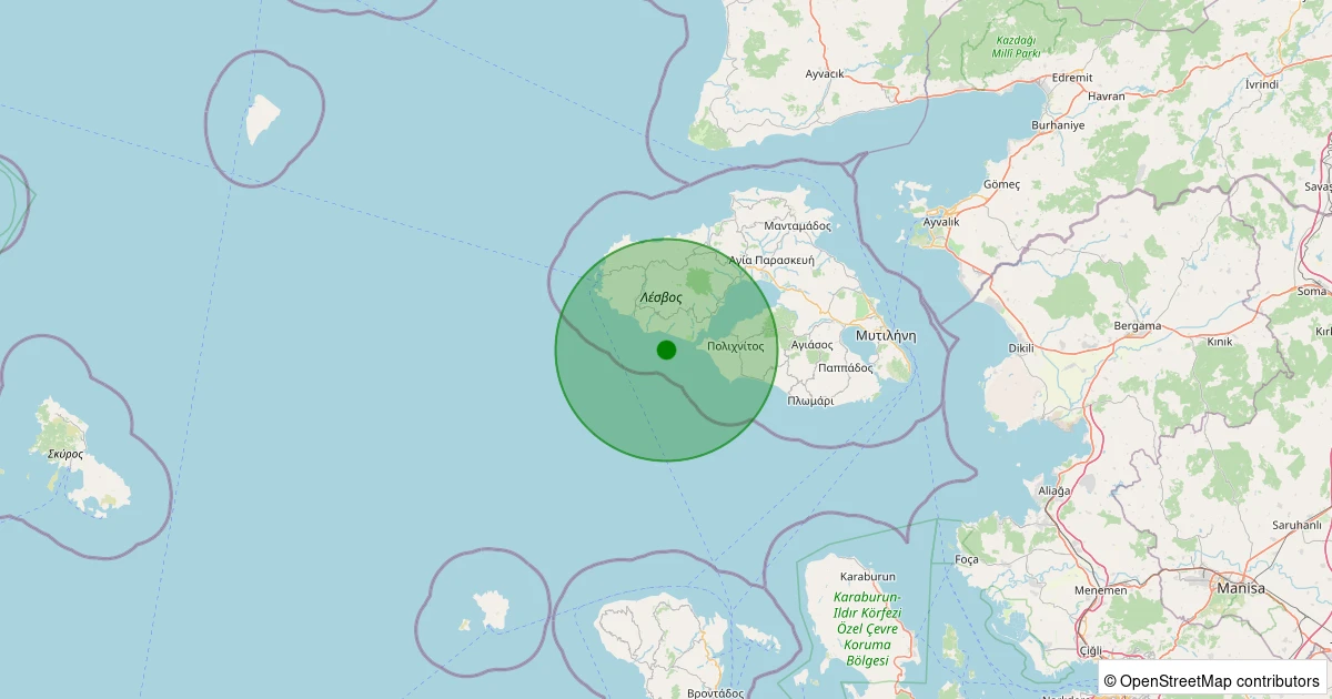 05 Aralık 2025 saat 22:26 - Ege Denizi - [45.44 km] Ayvacık (Çanakkale) - 1.90ML depreminin harita gösterimi