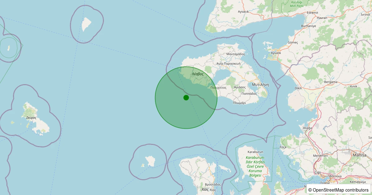 05 Aralık 2025 saat 22:47 - MIDILLI - 2.30ml depreminin harita gösterimi