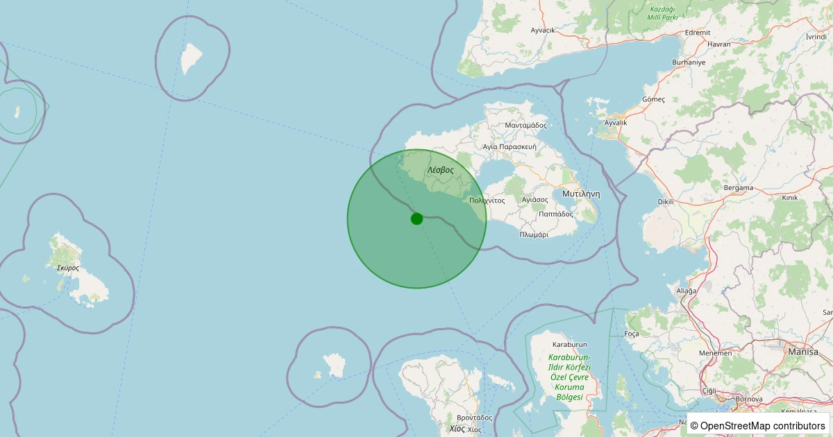 05 Aralık 2025 saat 22:26 - MIDILLI - 2.10ml depreminin harita gösterimi
