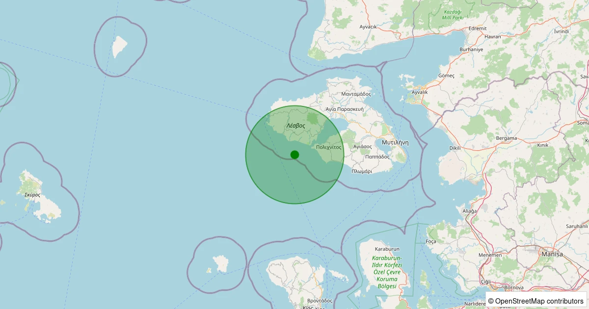 05 Aralık 2025 saat 22:47 - Ege Denizi - [48.53 km] Ayvacık (Çanakkale) - 2.00ML depreminin harita gösterimi