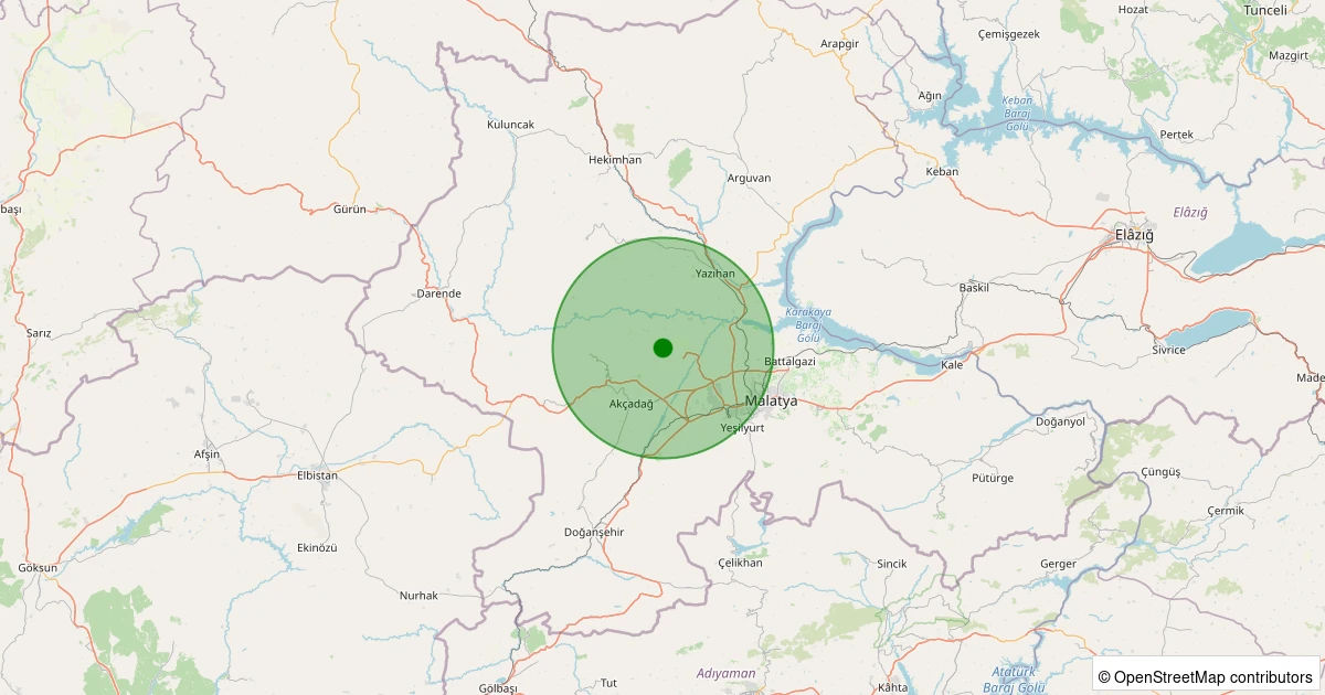 05 Aralık 2025 saat 23:49 - Akçadağ - Yukarıörükçü - 1.30ml depreminin harita gösterimi