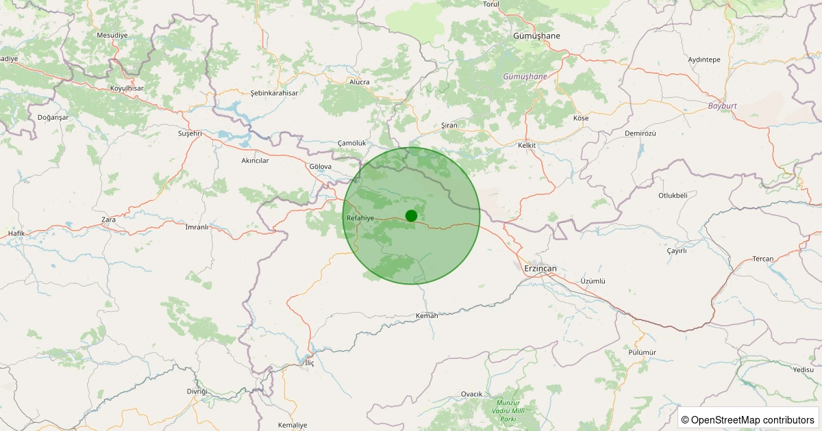 05 Aralık 2025 saat 23:51 - Refahiye - Ekecik Köyü - 1.10ML depreminin harita gösterimi