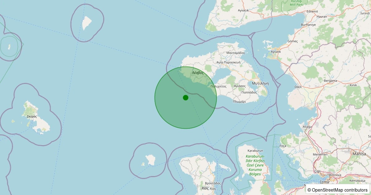 06 Aralık 2025 saat 00:24 - MIDILLI - 2.20ml depreminin harita gösterimi