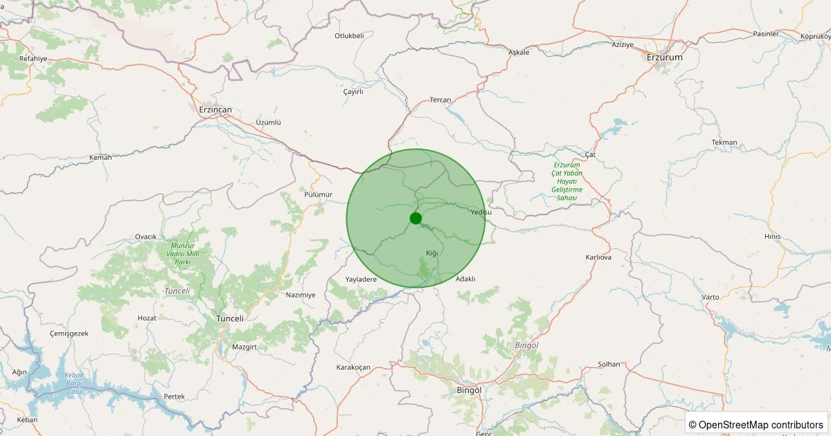 06 Aralık 2025 saat 00:29 - Yedisu - Akımlı Köyü - 1.10ML depreminin harita gösterimi