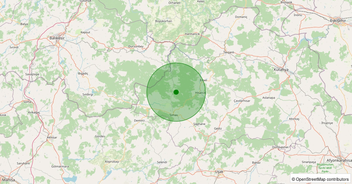 06 Aralık 2025 saat 01:01 - Simav - Maden Köyü - 1.10ML depreminin harita gösterimi