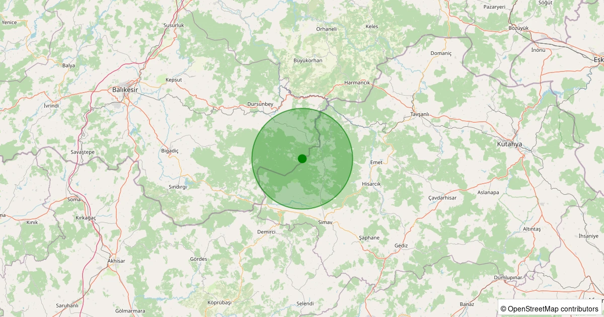 06 Aralık 2025 saat 01:48 - Dursunbey - Çanakçı - 1.60ml depreminin harita gösterimi