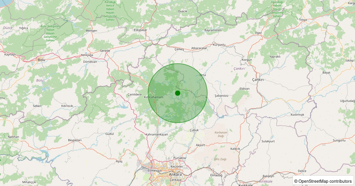 06 Aralık 2025 saat 02:39 - Kızılcahamam - 1.90ml depreminin harita gösterimi