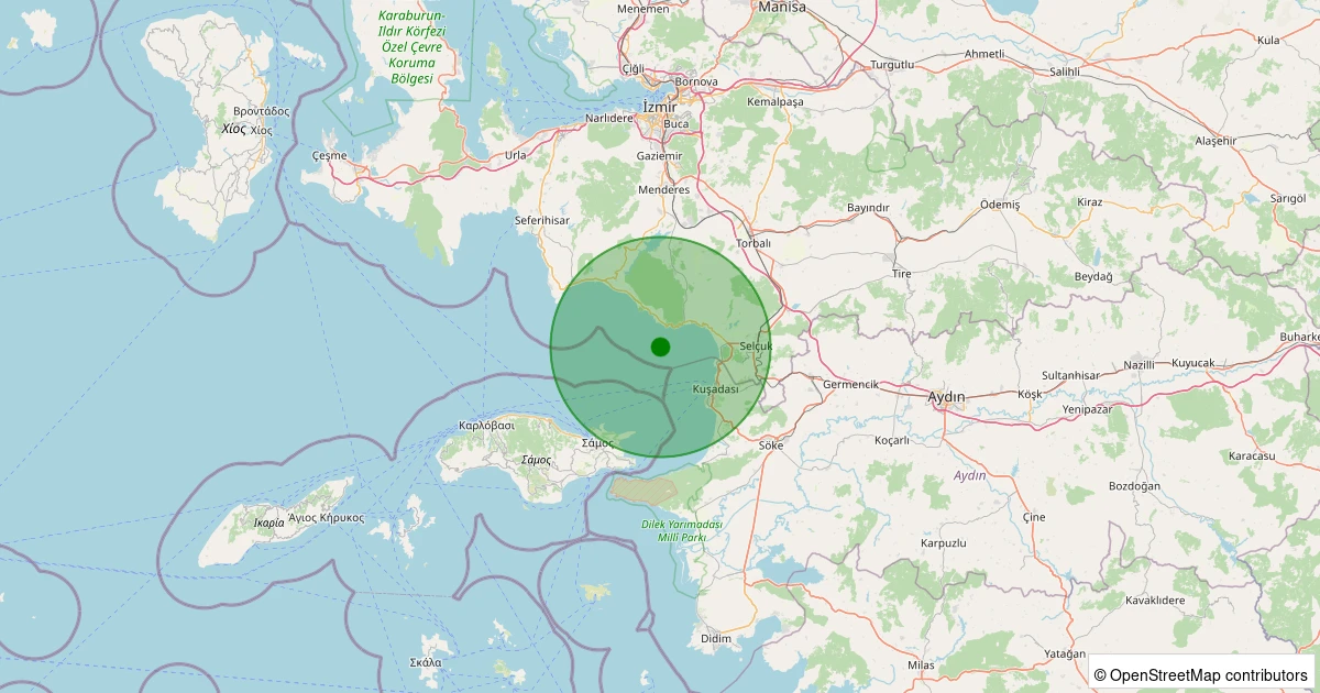 06 Aralık 2025 saat 02:58 - KUSADASI - 1.60ml depreminin harita gösterimi