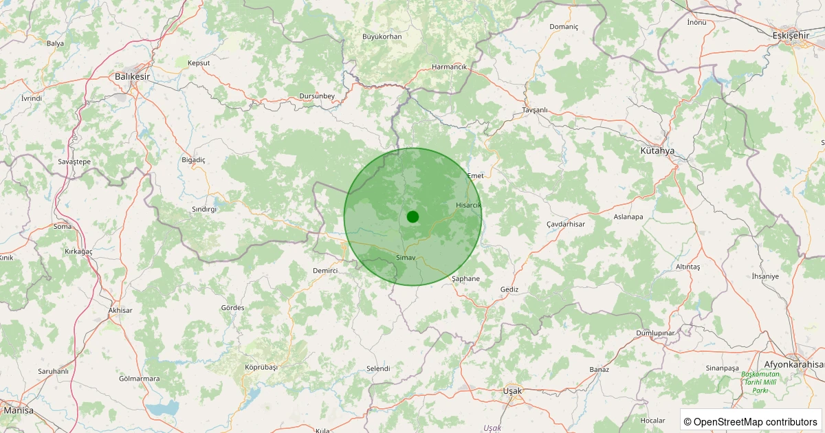 06 Aralık 2025 saat 03:01 - Simav - Yemişli Köyü - 1.30ML depreminin harita gösterimi