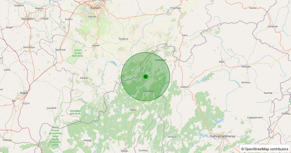 06 Aralık 2025 saat 03:43 - Tufanbeyli - Pekmezli - 1.70ml depreminin harita gösterimi