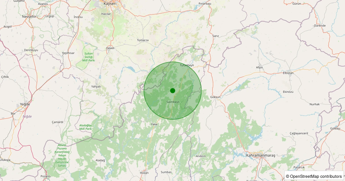 06 Aralık 2025 saat 03:43 - Saimbeyli - Naltaş - 1.80ML depreminin harita gösterimi