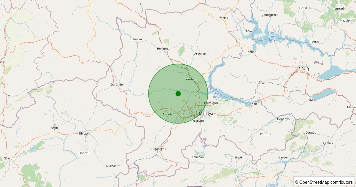 06 Aralık 2025 saat 04:42 - Akçadağ - Ilıcak - 1.00ml depreminin harita gösterimi