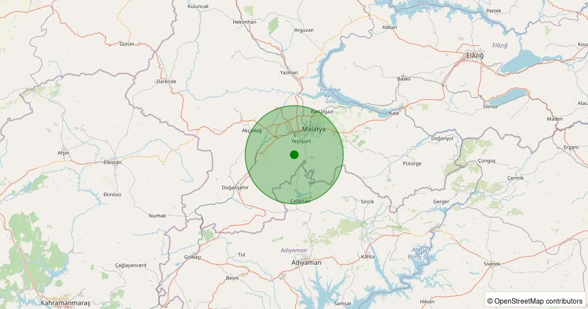 06 Aralık 2025 saat 06:08 - Yeşilyurt - Kadiruşağı - 1.00ML depreminin harita gösterimi