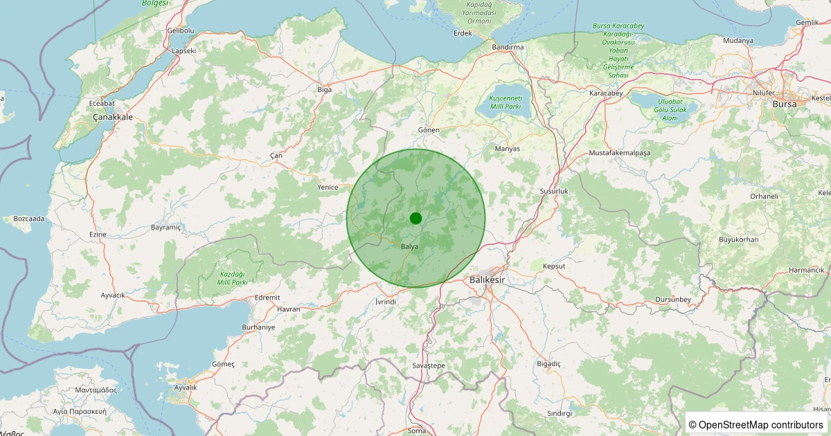06 Aralık 2025 saat 06:42 - Balya - Kayapınar Köyü - 2.00ML depreminin harita gösterimi