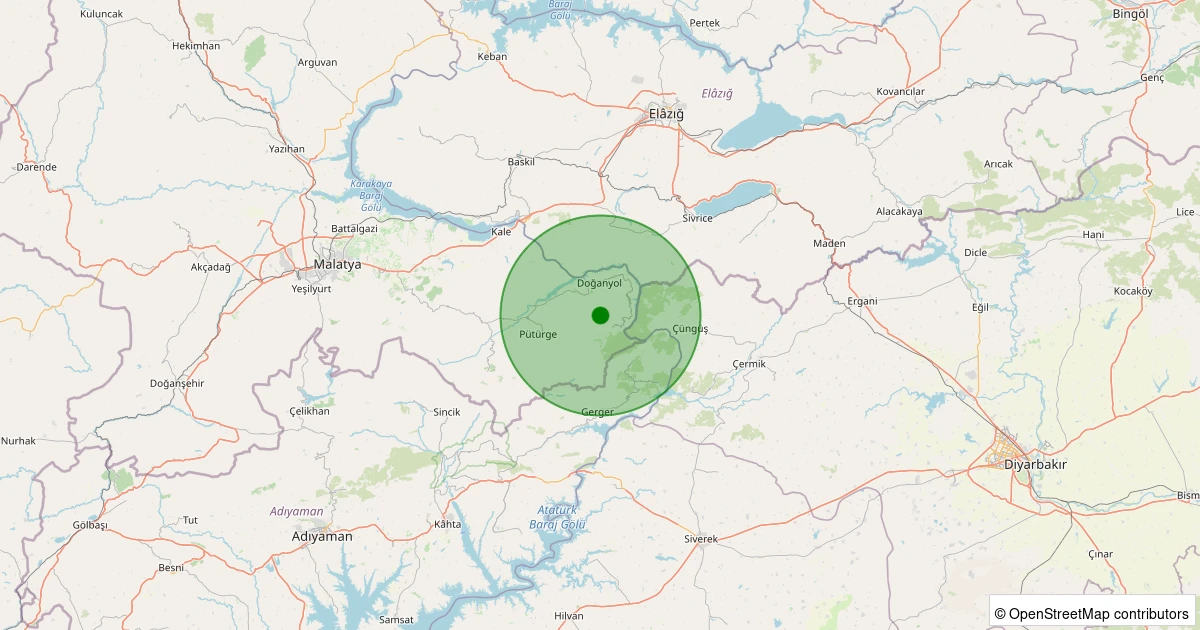06 Aralık 2025 saat 08:12 - Doğanyol - Yeşilköy - 1.30ML depreminin harita gösterimi