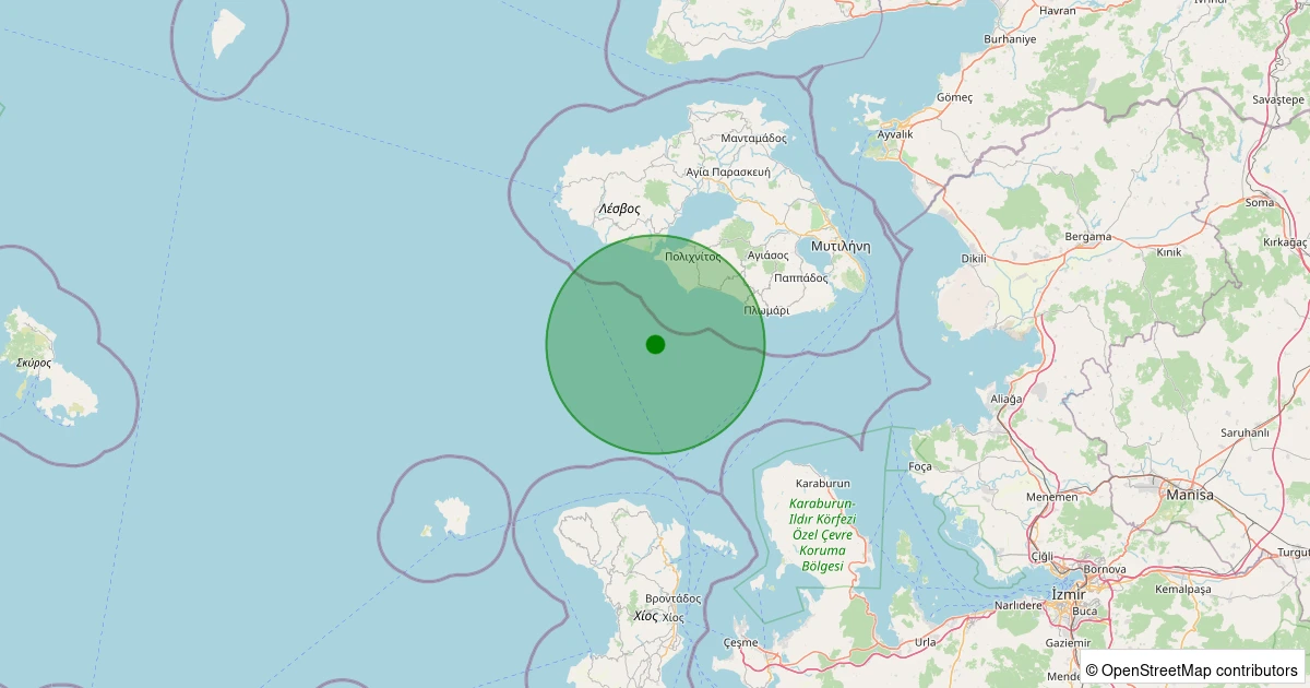 06 Aralık 2025 saat 08:49 - MIDILLI - 2.50ml depreminin harita gösterimi