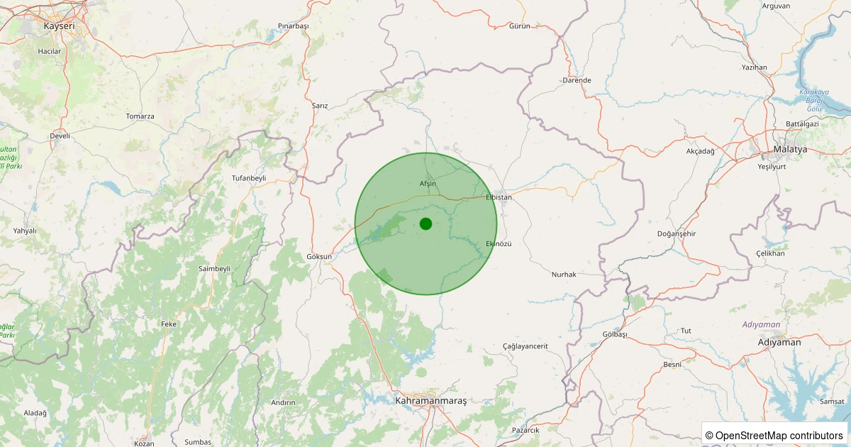 06 Aralık 2025 saat 08:51 - Göksun - Kamışcık - 1.80ML depreminin harita gösterimi