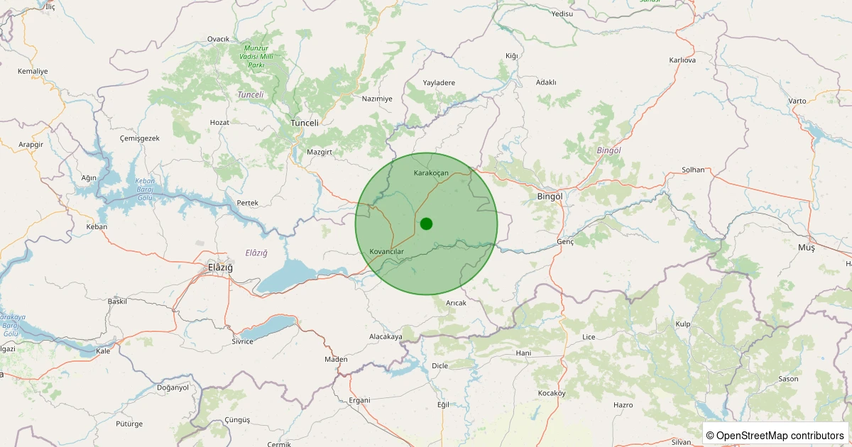 06 Aralık 2025 saat 10:19 - Kovancılar - Karasungur Köyü - 3.20ml depreminin harita gösterimi