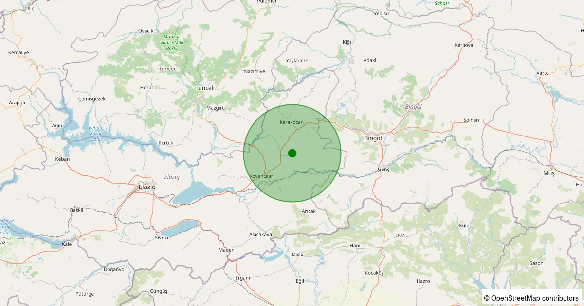 06 Aralık 2025 saat 10:19 - Kovancılar - Karasungur Köyü - 3.20ML depreminin harita gösterimi