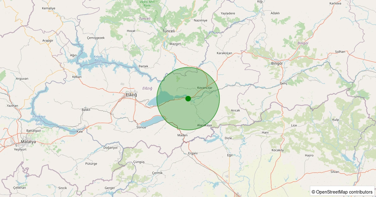 06 Aralık 2025 saat 11:13 - Kovancılar - Muratbağı Köyü - 2.90ml depreminin harita gösterimi
