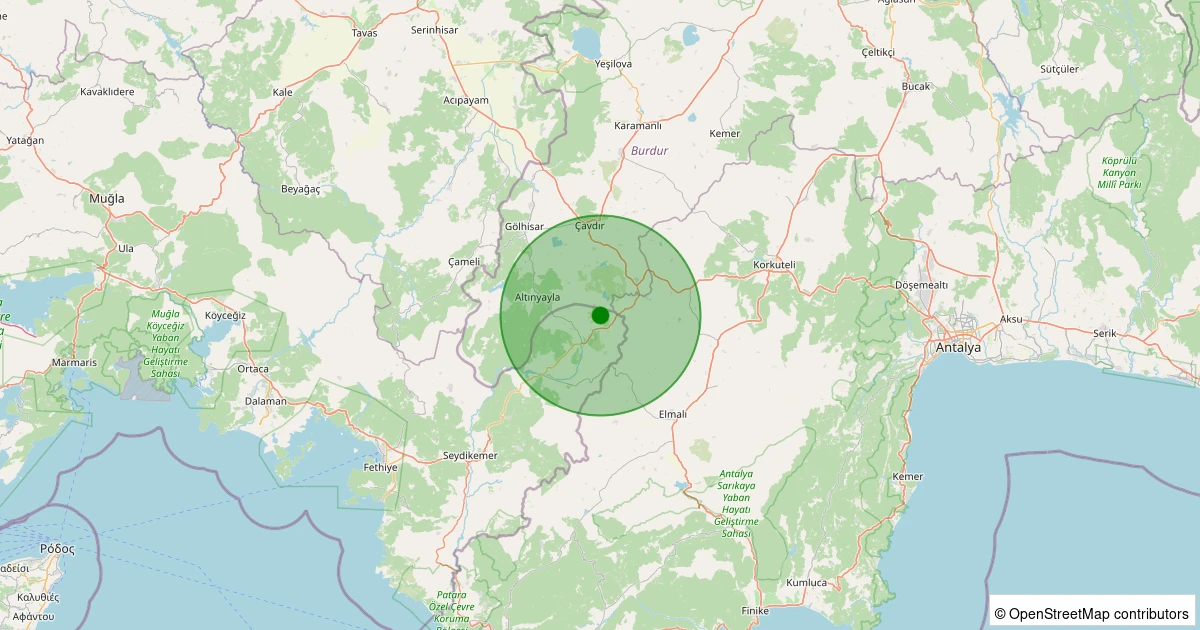 06 Aralık 2025 saat 14:22 - Seydikemer - Çobanisa - 2.20ml depreminin harita gösterimi
