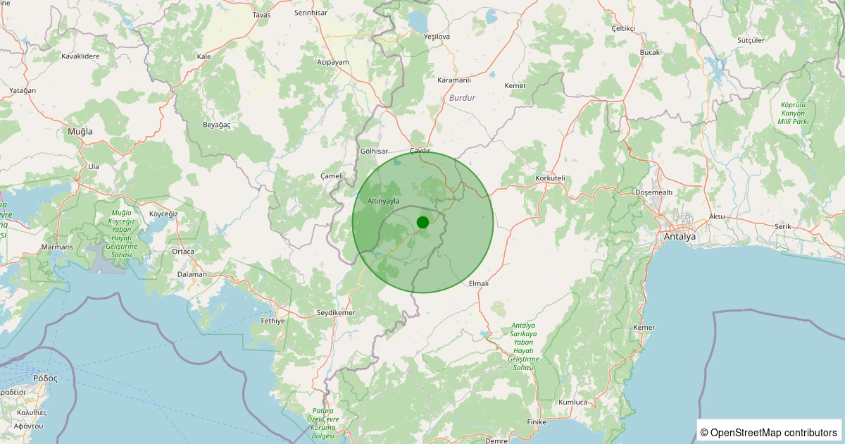 06 Aralık 2025 saat 14:25 - Seydikemer - Bekçiler - 2.10ml depreminin harita gösterimi