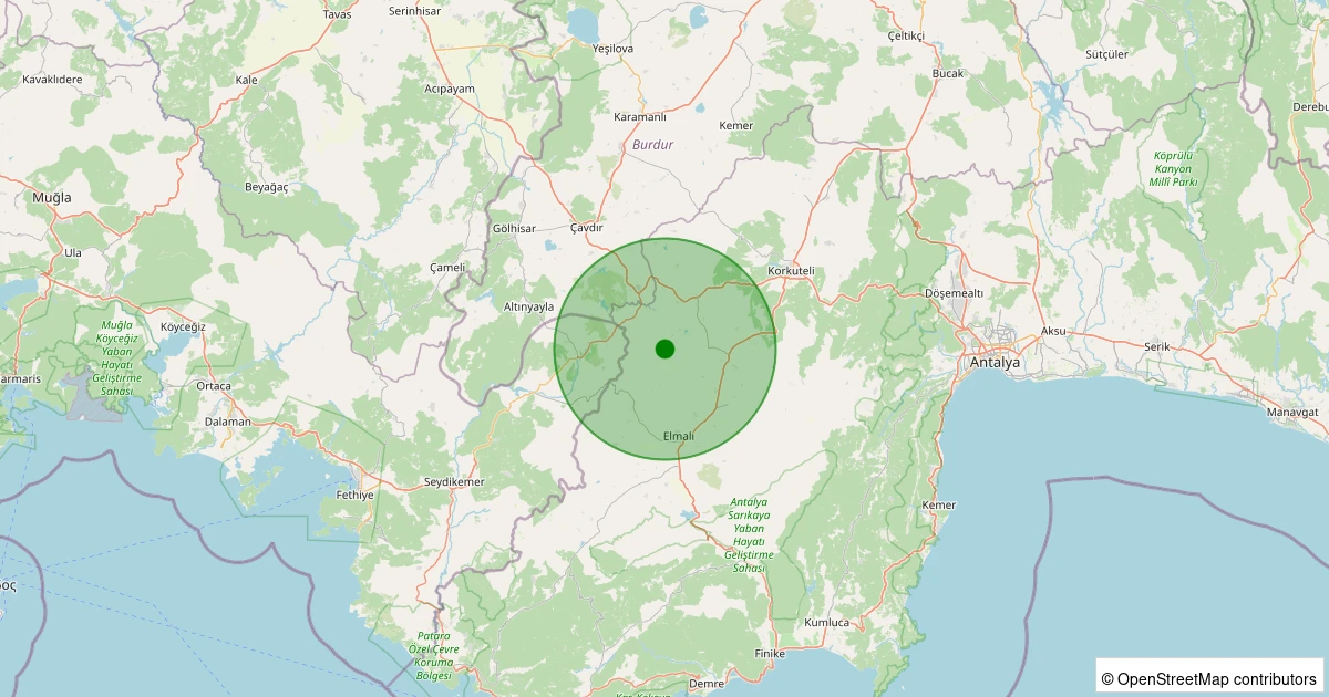 06 Aralık 2025 saat 14:22 - Elmalı - Macun Köyü - 2.20ML depreminin harita gösterimi
