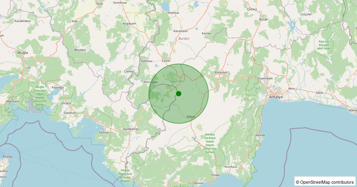 06 Aralık 2025 saat 14:25 - Korkuteli - Çıvgalar Köyü - 2.20ML depreminin harita gösterimi