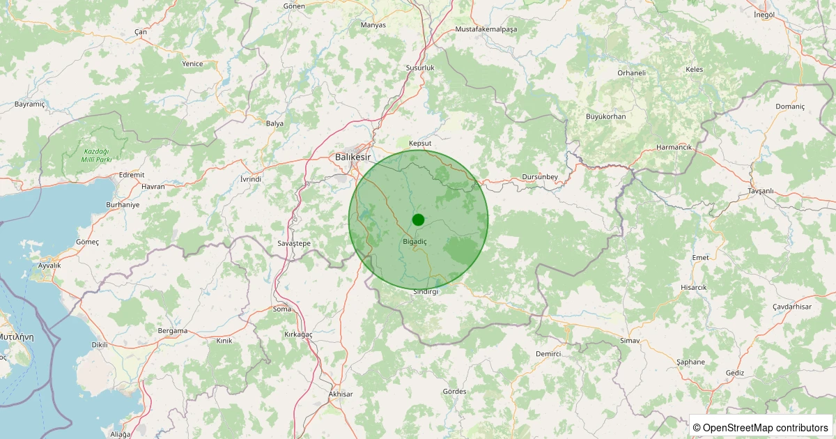 06 Aralık 2025 saat 12:56 - Bigadiç - İskele - 1.80ml depreminin harita gösterimi