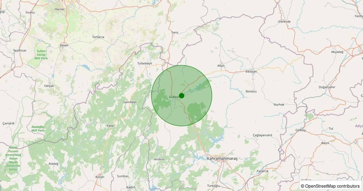 06 Aralık 2025 saat 15:07 - Göksun - Yantepe - 1.80ML depreminin harita gösterimi