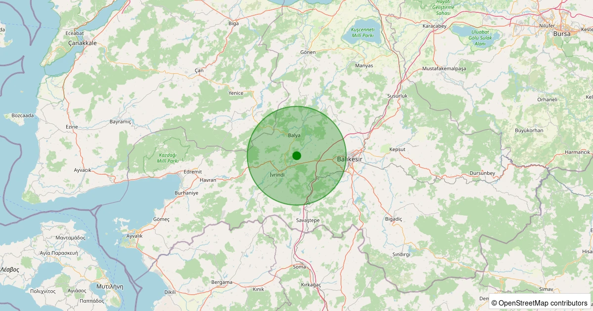 06 Aralık 2025 saat 15:45 - Karesi - Kocaavşar - 1.00ML depreminin harita gösterimi