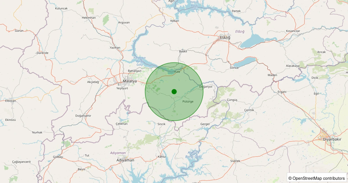 06 Aralık 2025 saat 15:50 - Pütürge - Pazarcık Köyü - 1.10ml depreminin harita gösterimi