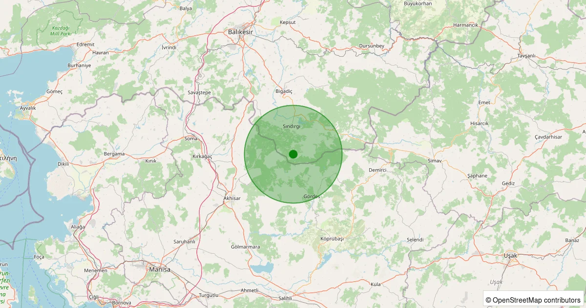 13 Ekim 2025 saat 06:55 - Akhisar - Sağrakçı Köyü - 1.40ml depreminin harita gösterimi