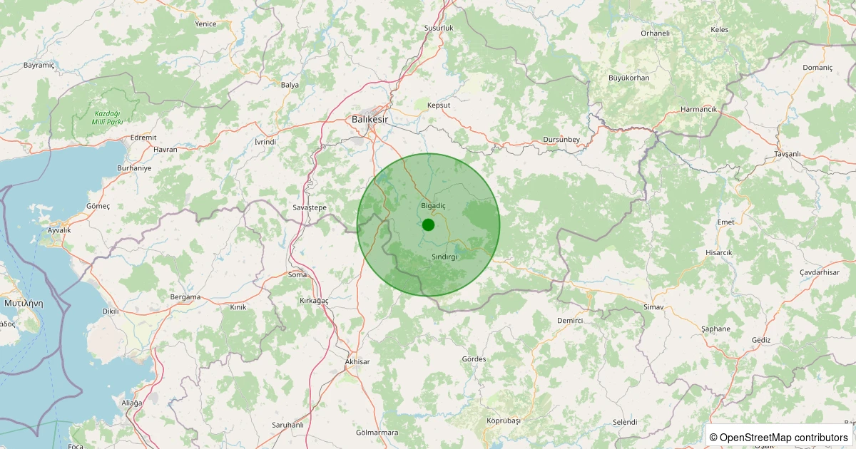 06 Aralık 2025 saat 18:49 - Bigadiç - Kayalıdere - 1.60ml depreminin harita gösterimi