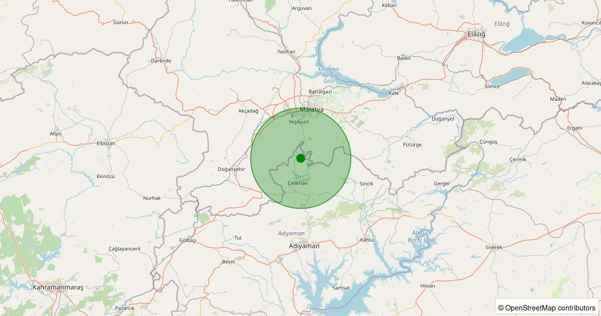 06 Aralık 2025 saat 19:30 - Çelikhan - Çampınar Köyü - 1.20ml depreminin harita gösterimi