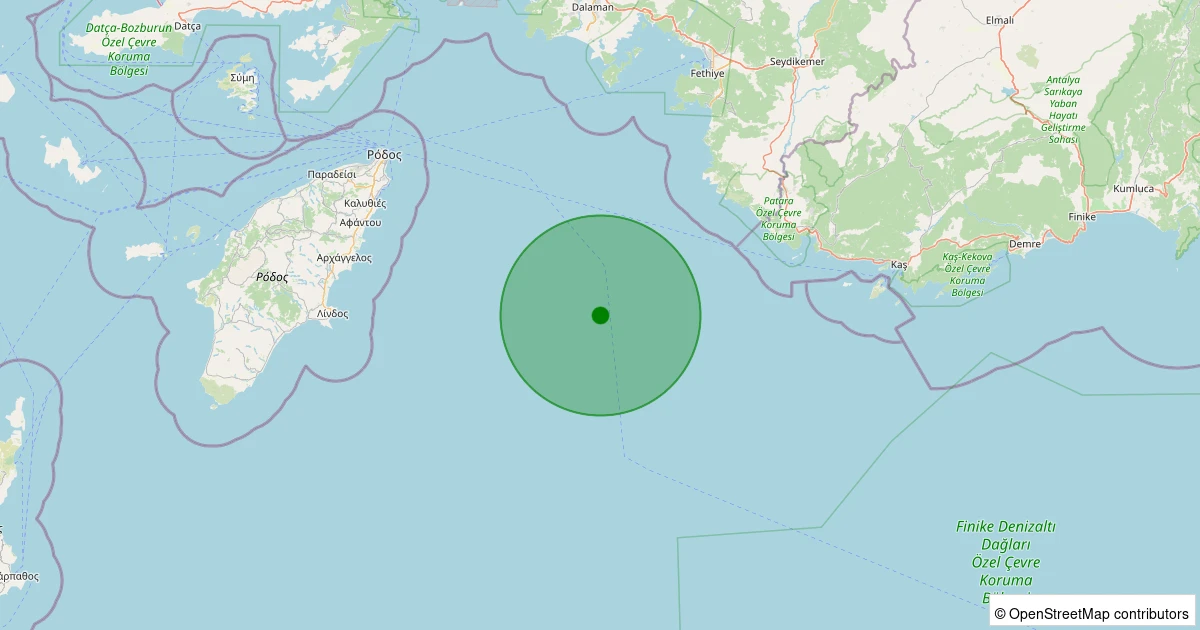 06 Aralık 2025 saat 19:55 - Akdeniz - [49.24 km] Seydikemer (Muğla) - 2.30ML depreminin harita gösterimi