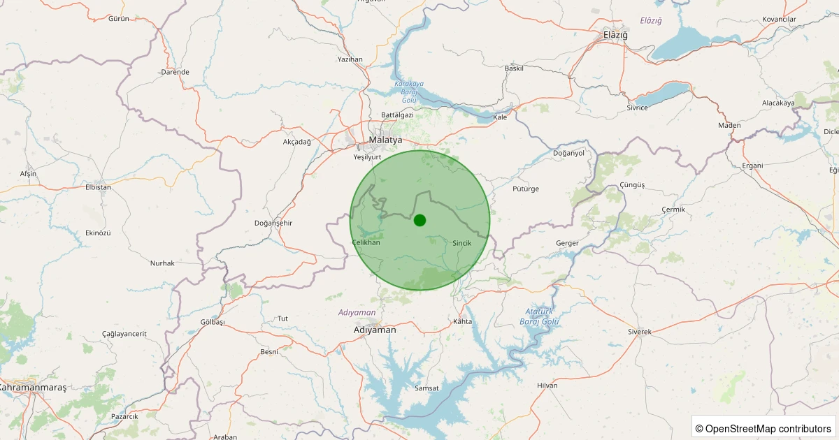 06 Aralık 2025 saat 19:49 - Sincik - Karaköse Köyü - 1.00ML depreminin harita gösterimi