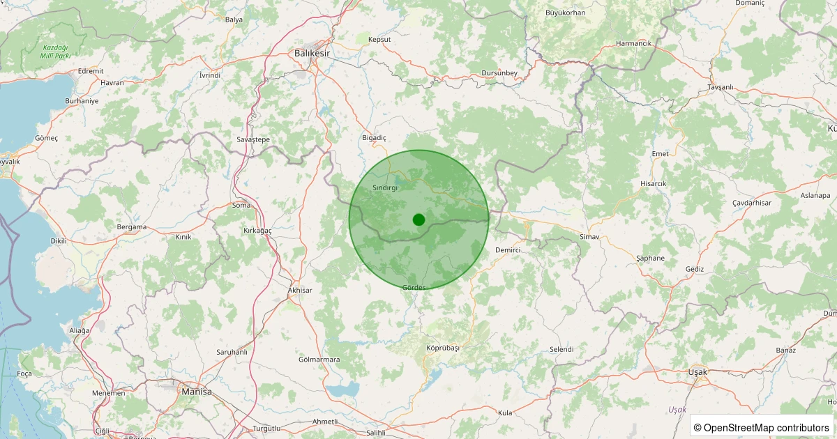 06 Aralık 2025 saat 20:09 - Sındırgı - Yüreğil/Merkez - 2.10ml depreminin harita gösterimi
