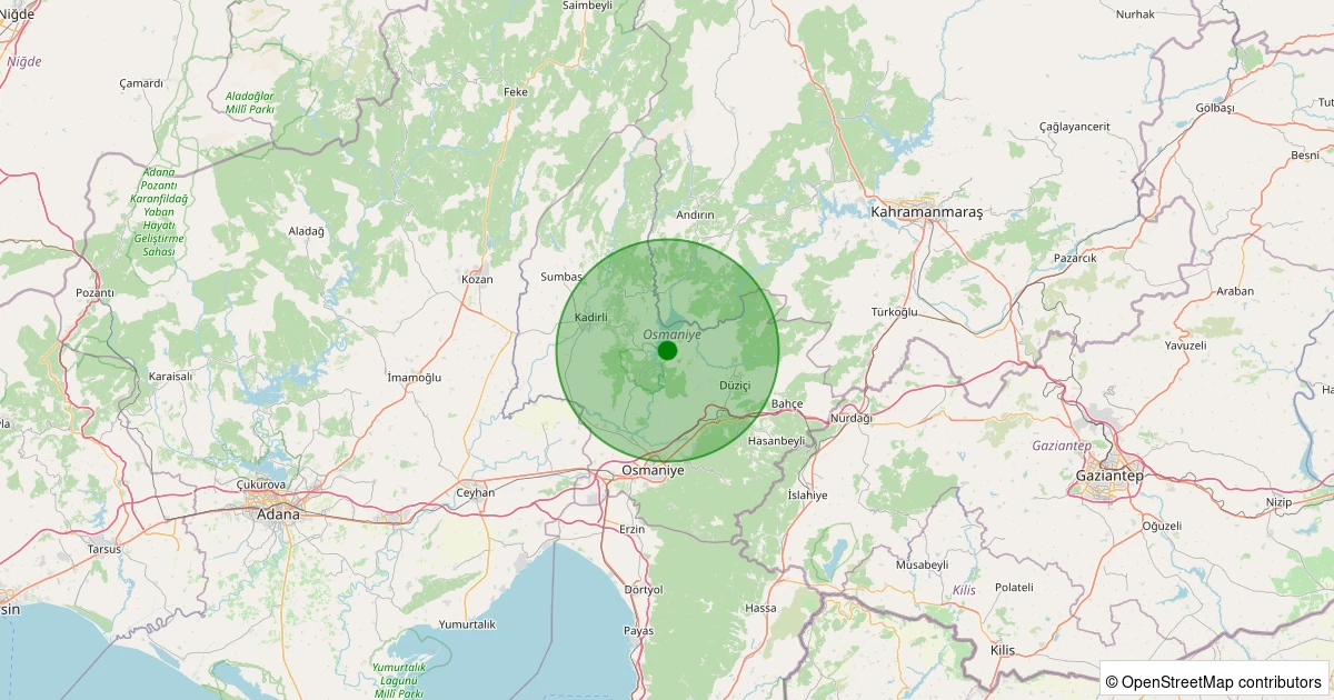 06 Aralık 2025 saat 20:38 - Düziçi - Çerçioğlu Köyü - 1.30ML depreminin harita gösterimi