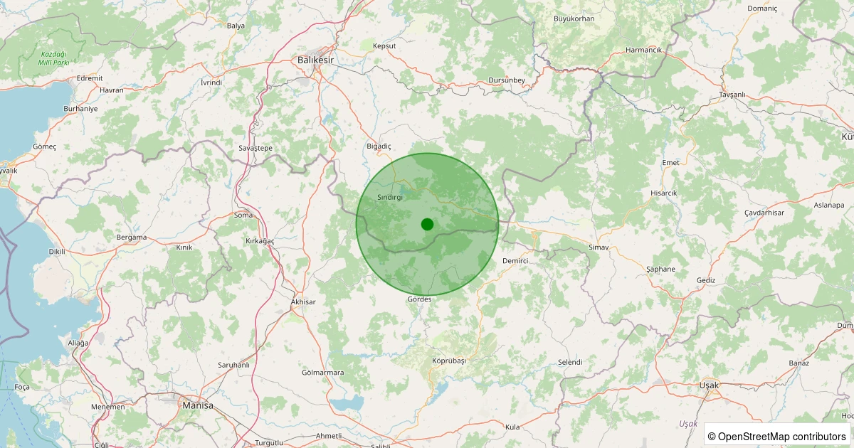 06 Aralık 2025 saat 22:30 - Sındırgı - Küçükdağdere - 1.50ML depreminin harita gösterimi