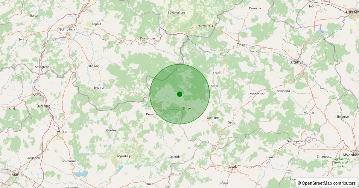 06 Aralık 2025 saat 23:58 - Simav - Güney/Cuma - 1.70ml depreminin harita gösterimi