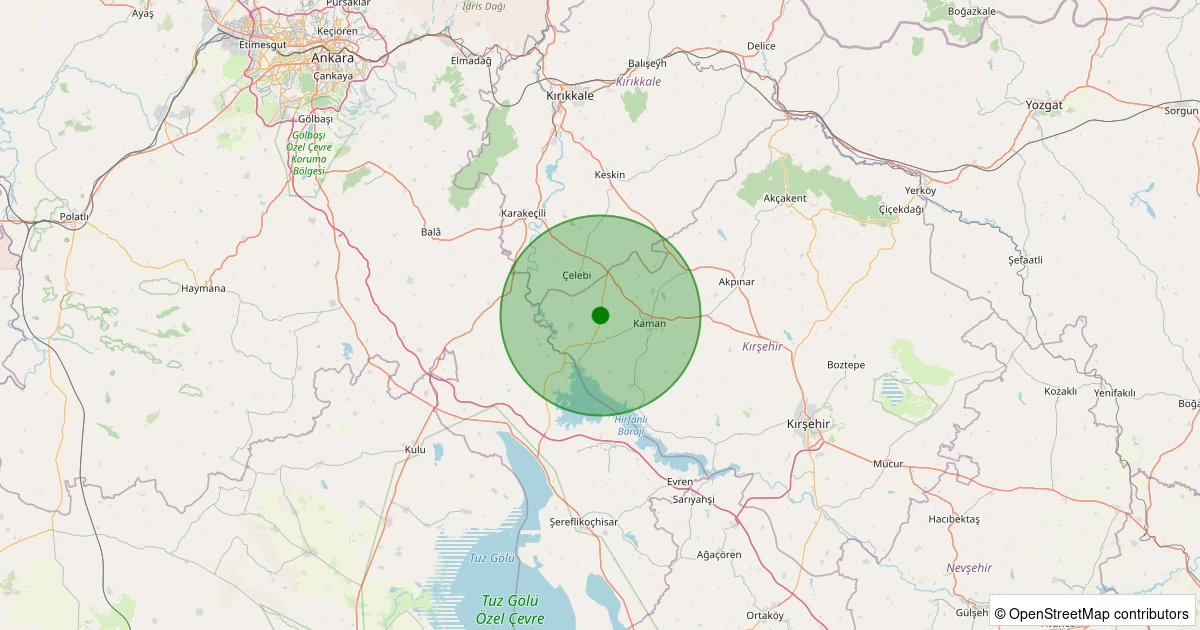 07 Aralık 2025 saat 00:50 - Kaman - Merdeşe Köyü - 1.50ml depreminin harita gösterimi