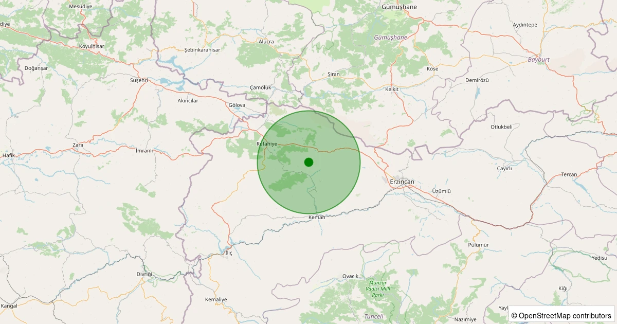 07 Aralık 2025 saat 02:47 - Kemah - Elmalı Köyü - 1.40ml depreminin harita gösterimi